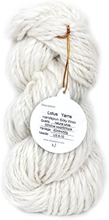Lotus Yarns Handspun Chunky Silky Wool 50g/Skein Undyed Yarn 50% Silk 50% Wool Natural White Handknitting (1) …
