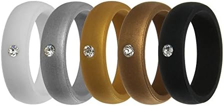 Women Silicone Wedding Band with Rhinestone, 5.7mm Wide