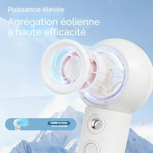 Gemmac Portable USB Misting Fan, Mini Handheld Handheld Fan Battery Operated with Sprayer, 2000mAh Rechargeable Fan 4 Speed, Travel Accessories for Office Makeup - White