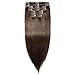 s-noilite Clip in Hair Extensions Human Hair Double Weft Full Head 8 Pieces 18 clips Straight silky (14 inch - 120g,Dark Brown (#2))