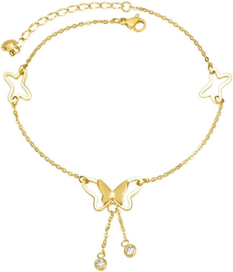 TOFBS Butterfly anklets for Women and Girls 18K Silver/Gold Plated ＆ 316L Stainless Steel Adjustable Women's anklets Cute Butterfly Ankle Bracelet Foot Chain Sand Beach Foot Jewelry (Rose Gold)