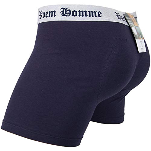 AZAZA Men's Hip-up Cotton Padded Enhancing Butt Boxer Brief (M (28~30 inch), Navy)