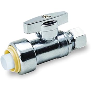 Pushlock UPSSC1214 1/4 Turn Straight Stop Valve Water Shut Off 1/2 Push x 1/4 Inch Compression, Chrome