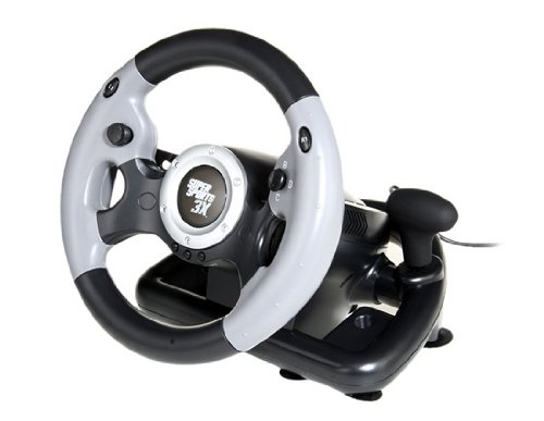 DATEL Super Sports 3X Steering Wheel for Xbox 360, PS3, PC Games (Black)
