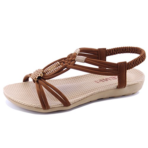 SENFI Women Summer Bohemia Elastic Strappy String Sandals,WSF01,Brown,40