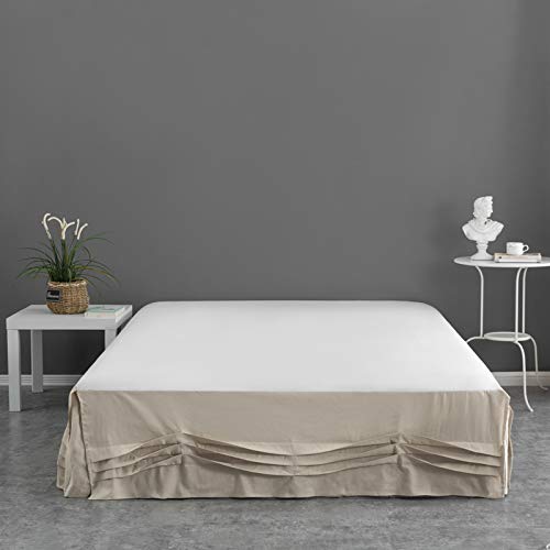 BISELINA French Linen Bed Skirt Wavy Border 14-Inch Tailored Drop with Split Corner Flax Cotton Blend Dust Ruffle Soft Farmhouse Bedding (Wavy-King, Linen)
