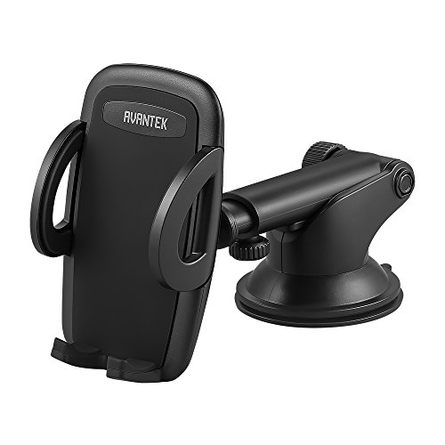 AVANTEK Car Mount, Windshield and Dashboard Mounted Phone Holder with Quick Release Button, Suction Gel Cup, Telescopic Arm,360° Rotation