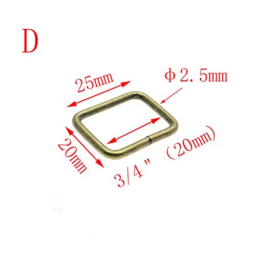 50pcs Metal Wire Formed Rectangle Ring Loops (Antique Brass, 3/4'(20mm))