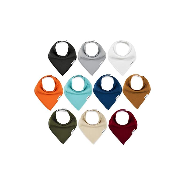 TheAZBaby Organic Cotton 10-Pack Baby Bandana Drool Bibs for Boys and Girls, Neutral Solid Bibs for Teething and…