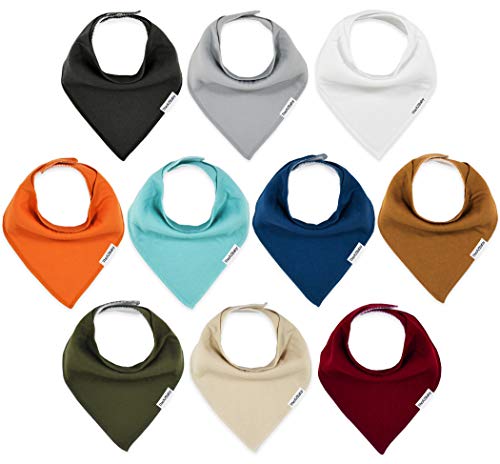 TheAZBaby Organic Cotton 10-Pack Baby Bandana Drool Bibs for Boys and Girls, Neutral Solid Bibs for Teething and…