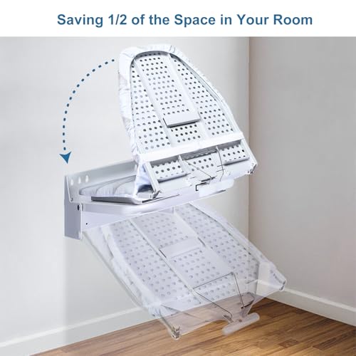 Tcatec Wall Mounted Ironing Board Folding Pull Out Ironing Table 180° Rotating Ironing Table with Heat Resistant Cover for Space Saving Home Laundry Room Drawer Wardrobe, 95 x 30 x 18cm