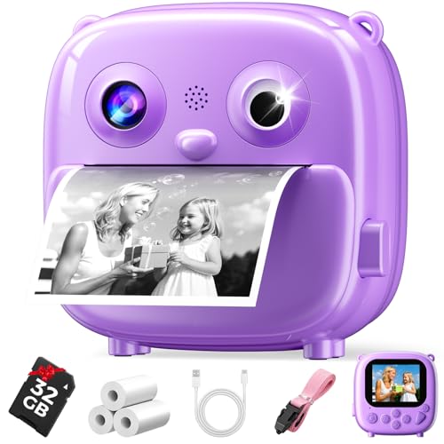 Kids Camera Instant Print- Christmas Birthday Gifts for Girls Boys Age 3-12 Years Old- 1080P HD Video Digital Camera with Photo Printing- Toddlers Portable Toys for Travel- Purple