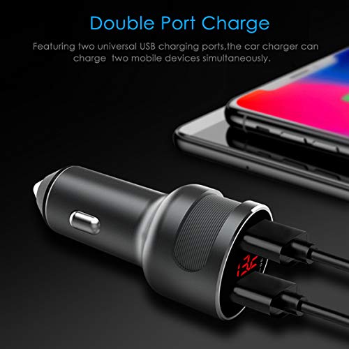 36W Quick Charge 3.0 Dual USB Car Charger, Fast Car Charger Adapter with LED Display Compatible for Samsung Galaxy S9 S8 S7 Edge Plus Note 9 8, iPhone XR XS Max X 8 7 6s Plus, iPad Air Mini, Nexus - Thumbnail 2