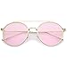 zeroUV Modern Metal Round Aviator Sunglasses With Crossbar Slim Arms And Colored Flat Lens 54mm (Gold/Pink)