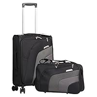 Aerolite 21" Carry On Ultra Lightweight Spinner Suitcase & Flight Bag Under Seat Shoulder Bag Set (Black)