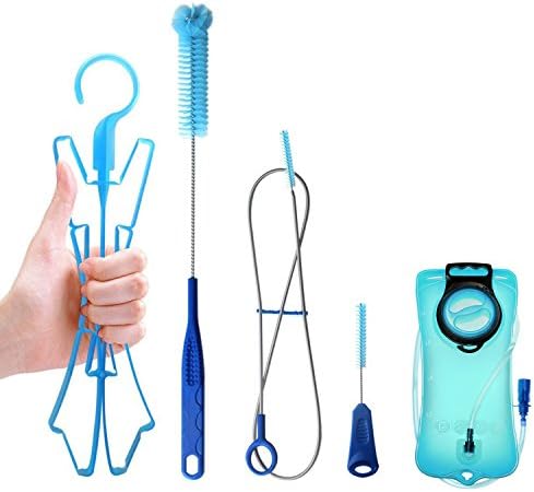 Tagvo Hydration Bladder Cleaning Kit + Backup Bladder 2 Liter as Bonus, 4 in 1 Cleaner Set-Long Brush for Hose, Small Brush for Bite Valve, Big Brush for Bladder &amp; Hanger for Bladder Drying
