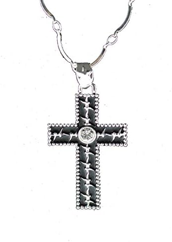 Western horse lover jewelry cross barbed wire crystal bling necklace
