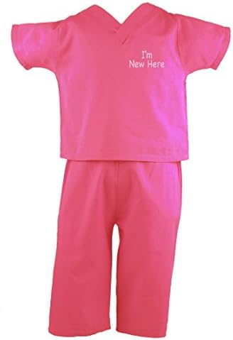 Scoots Baby Girls’ "I'm New Here" Scrubs, 6-12 months, Hot Pink
