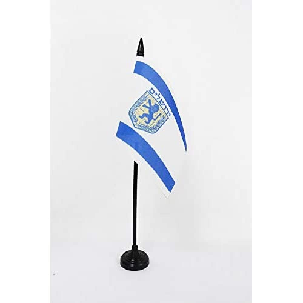 AZ FLAG - Jerusalem Table Flag 4'' x 6'' - Jerusalem Office Mini Banner 100% Polyester 15 x 10 cm - Mini Desk Flag with 10'' Pole and Black Plastic Base