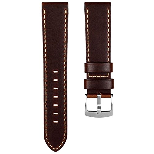 Geckota Genuine Leather Watch Band Vintage Dark Brown, Brushed Buckle, 23mm