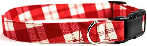 Buffalo Plaid Red, Classic Gingham Designer Dog Collar, Adjustable Handmade Fabric Collars (L)
