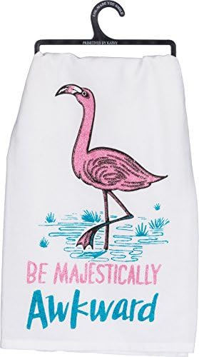 Primitives By Kathy Be Majestically Awkward Pink Glitter Flamingo Kitchen Dish Tea Towels White
