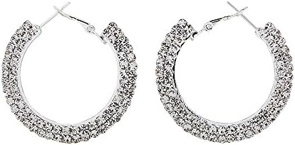 Stunning Platinum Plated Sterling Silver Crystal Zirconia Round-Cut Hoop Dangle Earrings for Women