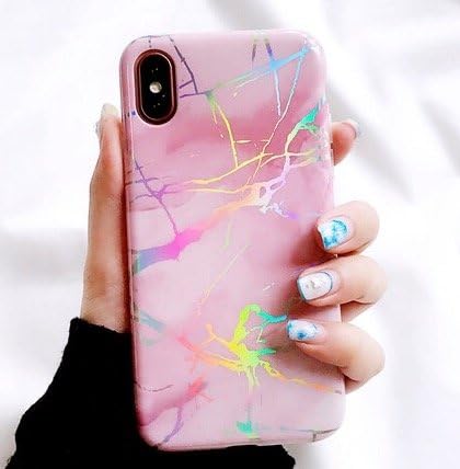Ship from USA Green Trails iPhone X Case Holo Chrome Holographic Pink Marble Granite Texture Laser Gel Rubber New
