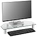 VonHaus Glass Corner Monitor Stand - Adjustable Height Screen Riser for PC Monitors, Computers, Laptops & TVs - 24 x 10 inches - Clear
