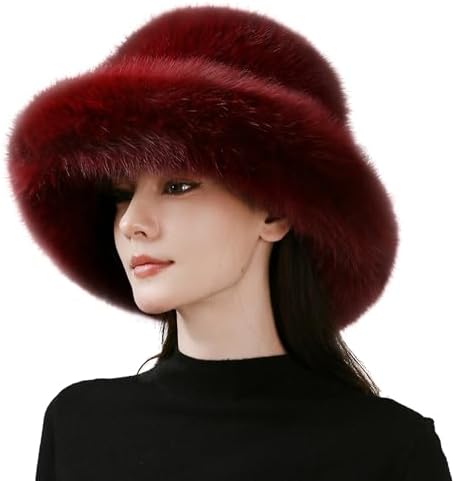 Luxury Faux Fur Bucket Hat Oversized Brim Super Soft Fluffy Winter Beanie Dikoaina Luxury Faux Fur Bucket Hat for Women Girl Jamaica  main image 3