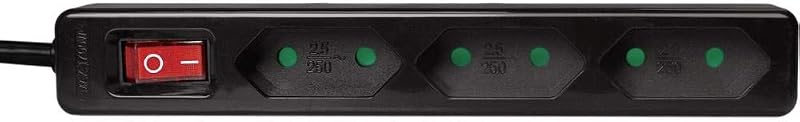 LPS230B - Regleta de 3 enchufes (enchufe europeo, CEE 7/16, con interruptor de encendido/apagado con protección para niños), color negro