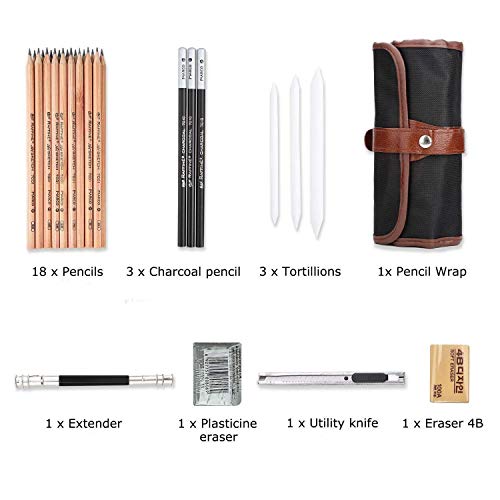29 Pieces Sketch Drawing Pencil Set Included Graphite Pencils, Charcoal