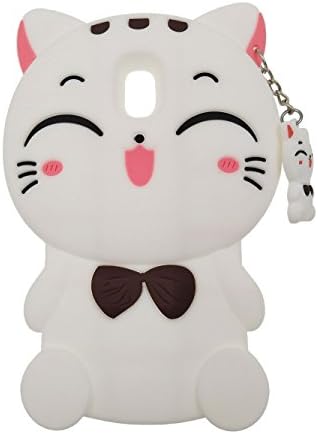 Samsung Galaxy J7 Pro (J730) Case, DUGRO Newest Cute Funny 3D Cartoon Soft TPU Silicone [Thickening Design] [Drop Protective] Rubber Phone Case Cover - White Lucky Cat
