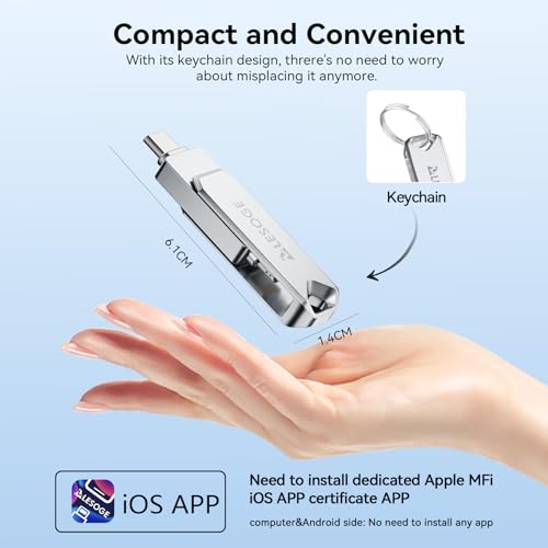 LESOGE MFi Certified 256GB USB C & Lightning Memory Stick - Dual Interface Flash Drive with USB C Adapter, iPhone External Storage, USB 3.0 High-Speed for Photos/Videos (iOS/Android/PC/Mac)