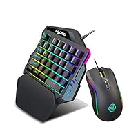 Deeptech One Handed Wired Gaming Keyboard and Mouse Combo, Mechanical Portable RGB LED Backlit Game Keyboard USB Wired Keyboard with Wrist Rest Support, Gaming Keyboard Set for Game