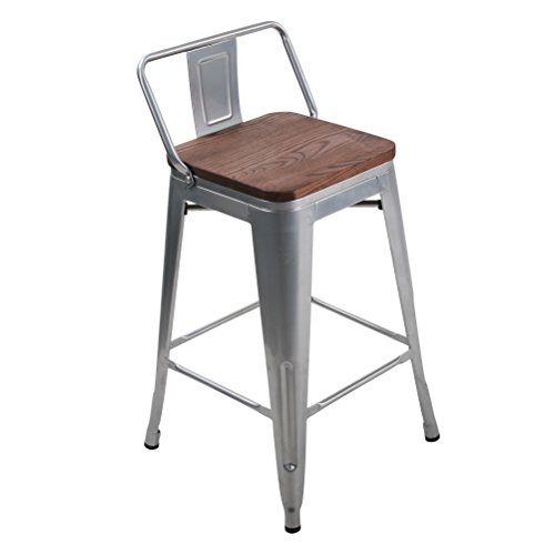 HAOBO Home 24" Low Back Metal Counter Stool Height Bar Stools with Wooden Seat [Set of 4] Barstools, Silver - Thumbnail 4