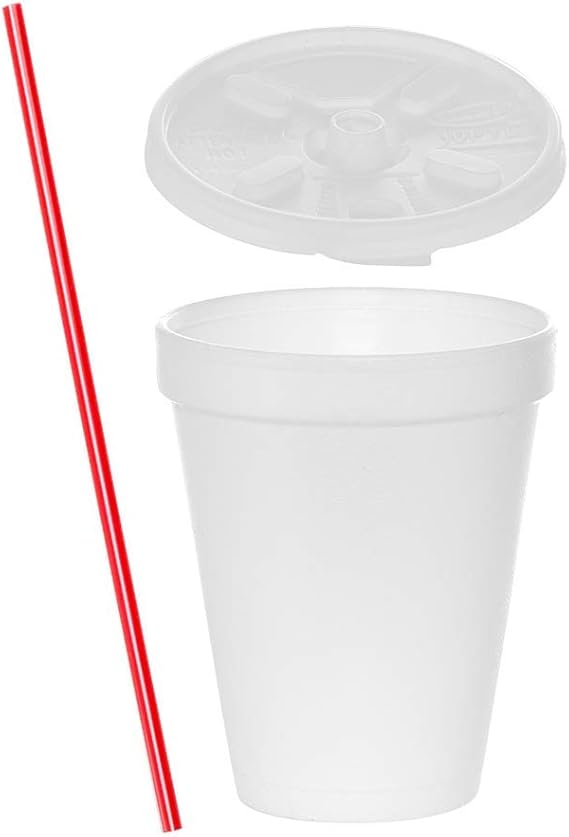 (100 Sets) 10 oz White Foam Cups with Lift'n'Lock Lids and