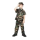 Kids Camo Camouflage Army Military Soilder Jumpsuit Halloween Costume - Woodland-Short-L
