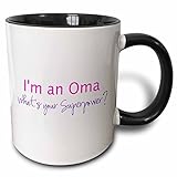 3dRose Im an Oma - Whats your Superpower - hot pink - funny gift for grandma - Two Tone Black Mug, 11oz (mug_193754_4), 11 oz, Black/White