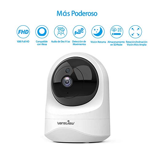 Wansview-Cmara-IP-WiFi-1080P-Cmara-Vigilancia-WiFi-con-Visin-Noturna-Deteccin-de-Movimiento-Audio-Bidireccional-Compatible-con-Alexa-Cmara-de-Seguridad-para-Beb-y-Mascotas-Q6-Blanco