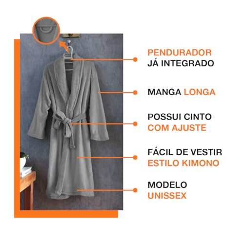 Roupão Microfibra Feminino Masculino Unissex Adulto Quentinho Inverno Frio Super Macio Confortável Antialérgico Secagem Rápida Saída de Banho Casa Hotel Enveloz
