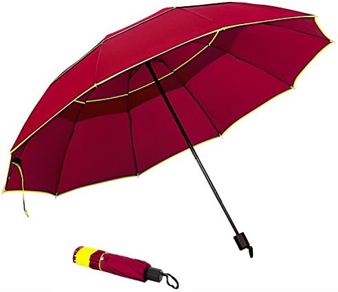 Boksin Compact Folding Golf Umbrella with 63 Inch Windproof Double Canopy for Family Outdoor Use, 4-Fold Rod, Manual Open and Close, Red