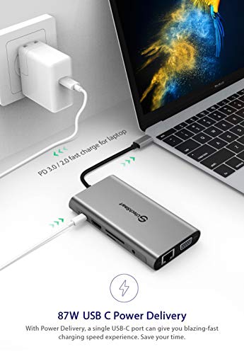 USB C Hub, UtechSmart 11 in 1 USB Type C Adapter with Gigabit Ethernet Port, Pd Type C Charging Port, 4K HDMI, VGA, SD TF Card Reader, 4 USB Ports and Audio Mic Port Compatible for MacBook [Upgraded] - Thumbnail 2