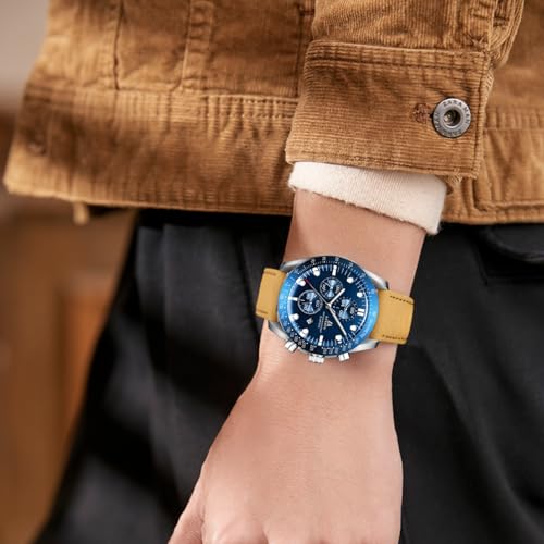 LN LENQIN Mens Watches Leather Watch Analog Quartz Watches for Men 30M Waterproof Men's Wrist Watches Luminous Luxury Fashion Business Casual Watch with Date (Brown Blue)