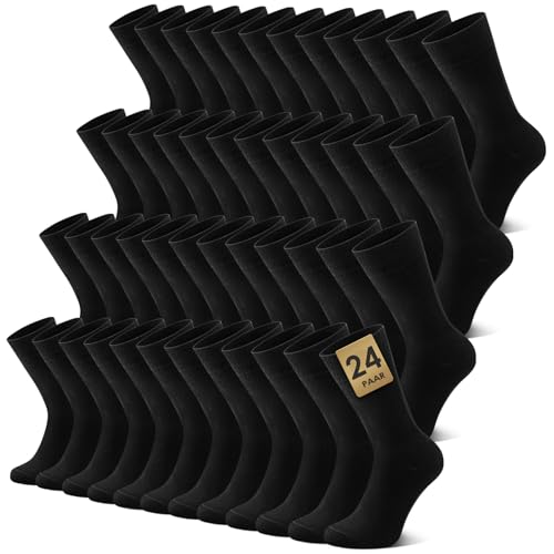 Falary Socken Herren 43-46 Baumwolle Schwarz Sportsocken Damen Herrensocken Sport Socks Atmungsaktive Business Socken 24 Paar