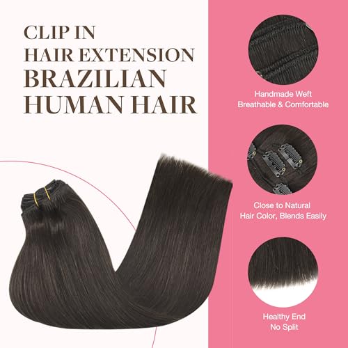 GOO GOO Adhesive Hair Extensions Natural Hair, 45 cm 150 g 9pcs, Real Natural Human Hair Extensions, 2 Dark Brown