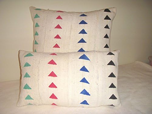 African Mudcloth Pillow Cover Triangles Turquoise Red Blue Black Cream Nubby Fabric Arrowheads Boho Bohemian