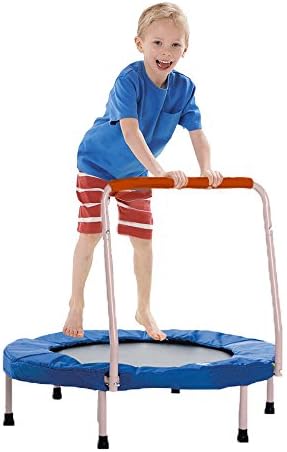 Toy Cubby Trampoline 折りたたみ可能なジュニア用ジャンプトランポリン シルバーの安全ハンドル付き エクササイズ