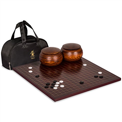 Go Game Set with 0.6 Inch Dark Cherry Veneer Go Board, Single Convex Melamine Stones and Jujube Bowl