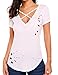 Meaneor Women's Short Sleeve Cross Front Distressed Tee T Shirt